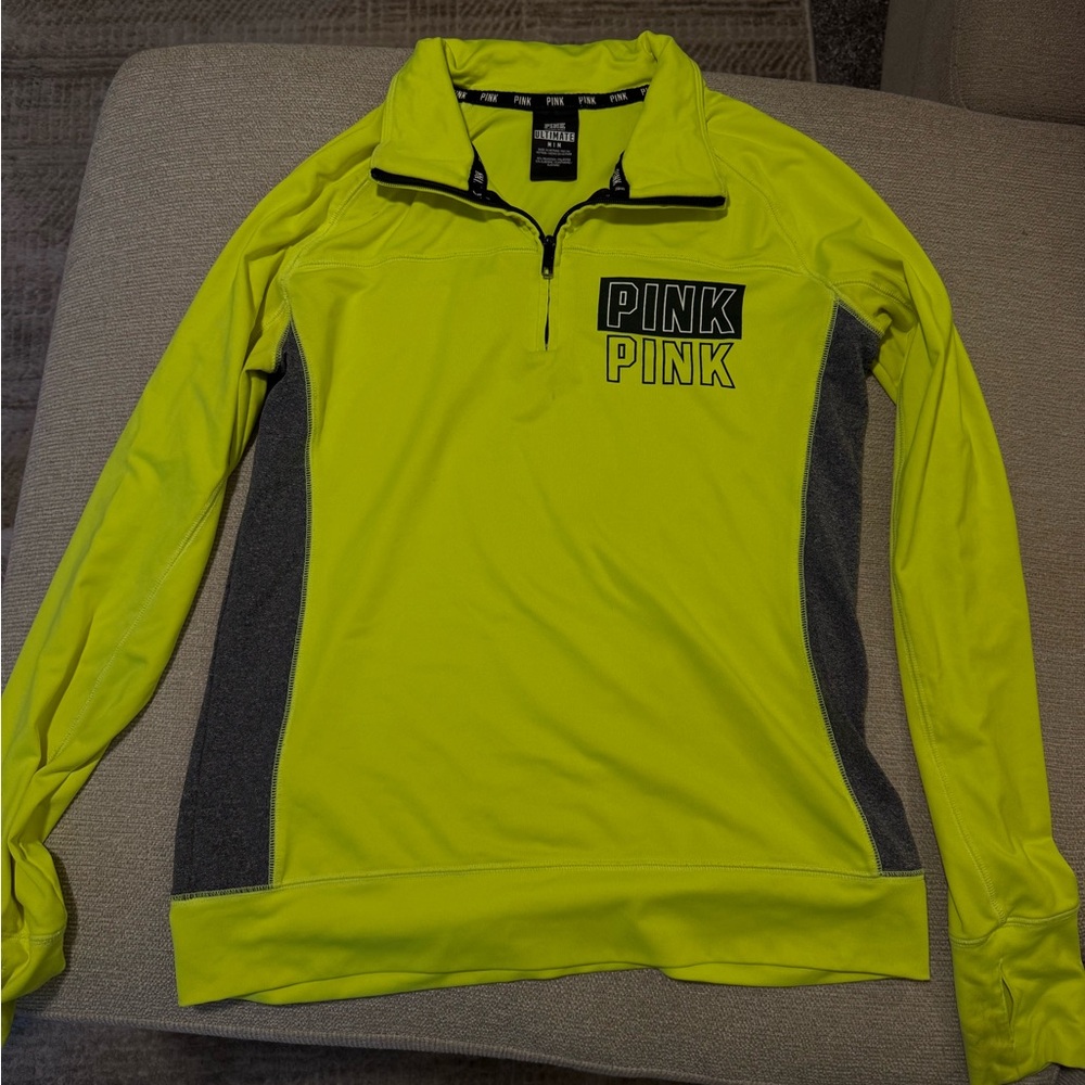 PINK Neon Yellow and Gray Quarter-Zip Pullover